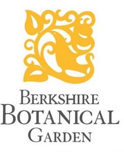 Text: Berkshire botanical garden. Logo: yellow fleur de lis.