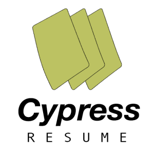 Text: Cypress resume. Logo: three green pieces of paper