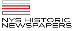 Text: NYS Historic Newspapers. Logo: Geometric rectangular design