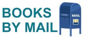 Text: "Books by Mail" Image: Blue Mailbox